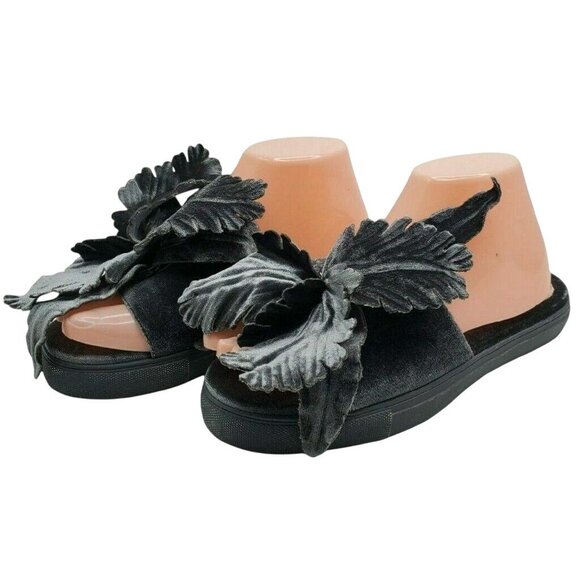 Vtg Cecelia New York Willow Slide Sandals 7 Gray Denim Velvet Oversized Floral - Picture 1 of 6